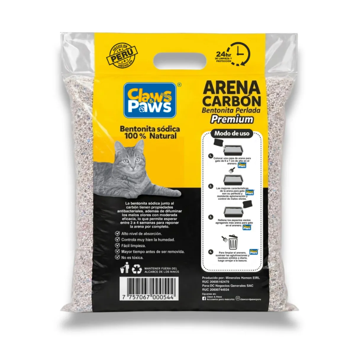 CLAWS & PAWS - Arena Carbón Premium Gato Claws & Paws Bolsa 10 Kg