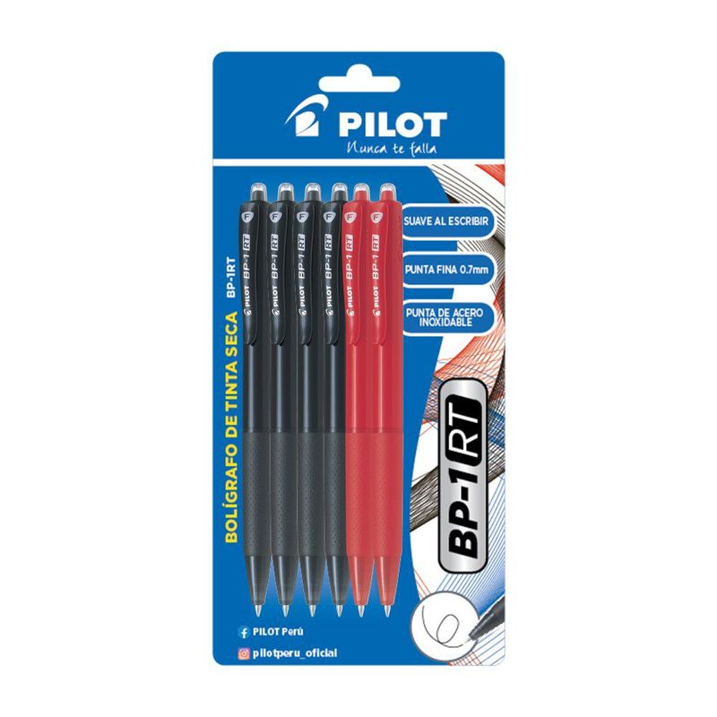 PILOT - Boligrafo Pilot Bp1Rt Negro X4  + Rojo X2