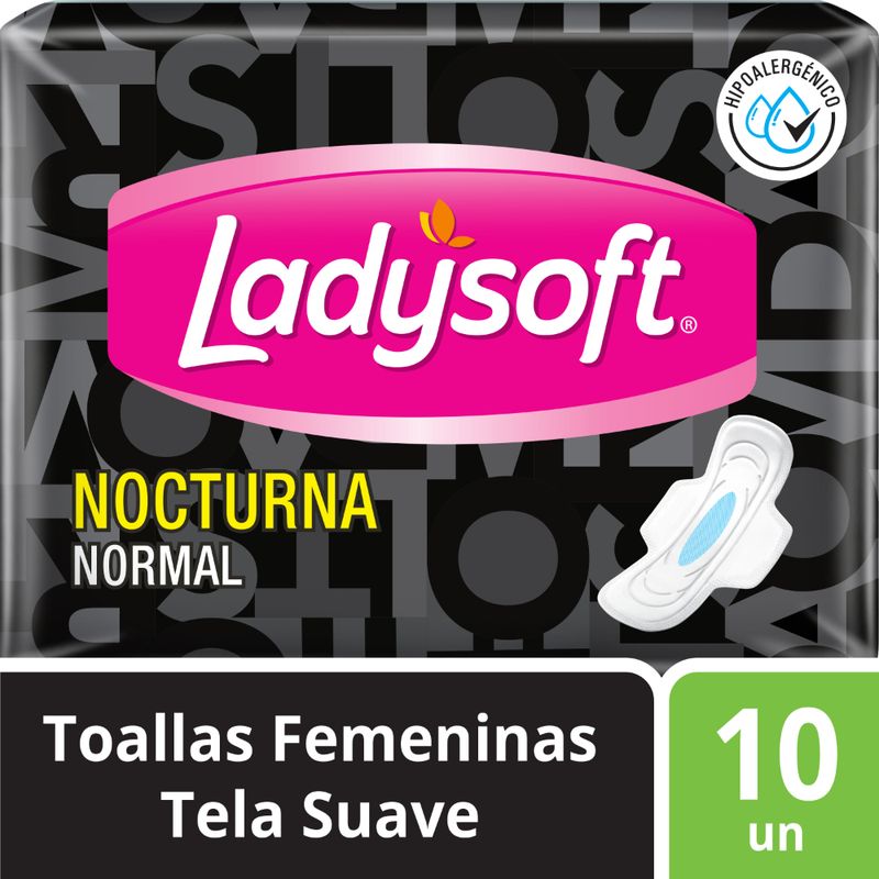 LADYSOFT - Toalla Higiénica Ladysoft Nocturna Normal Tela Con Alas Empaque 10 Und