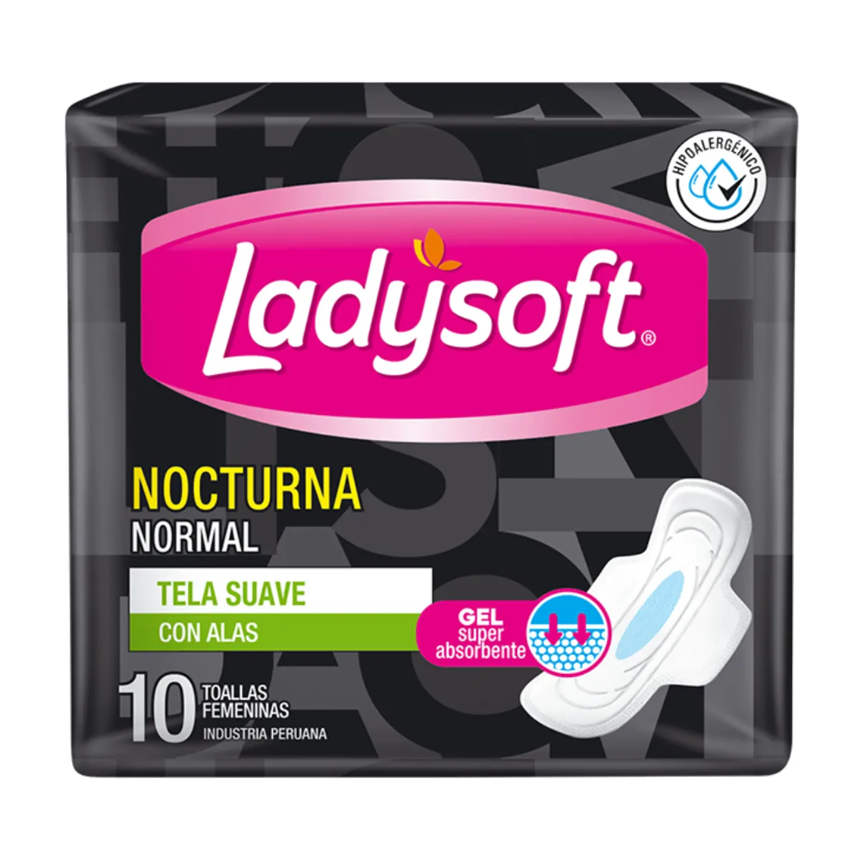 LADYSOFT - Toallas Higiénicas Ladysoft Nocturna Normal Tela Con Alas Empaque 10 Und
