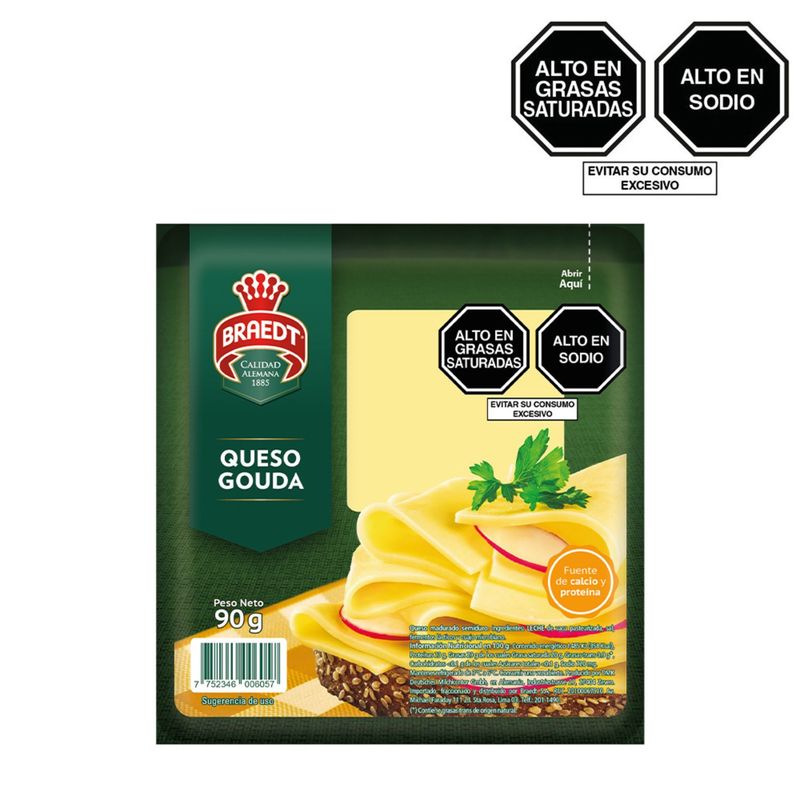 BRAEDT - Queso Goudá en Láminas Braedt Empaque 90 g