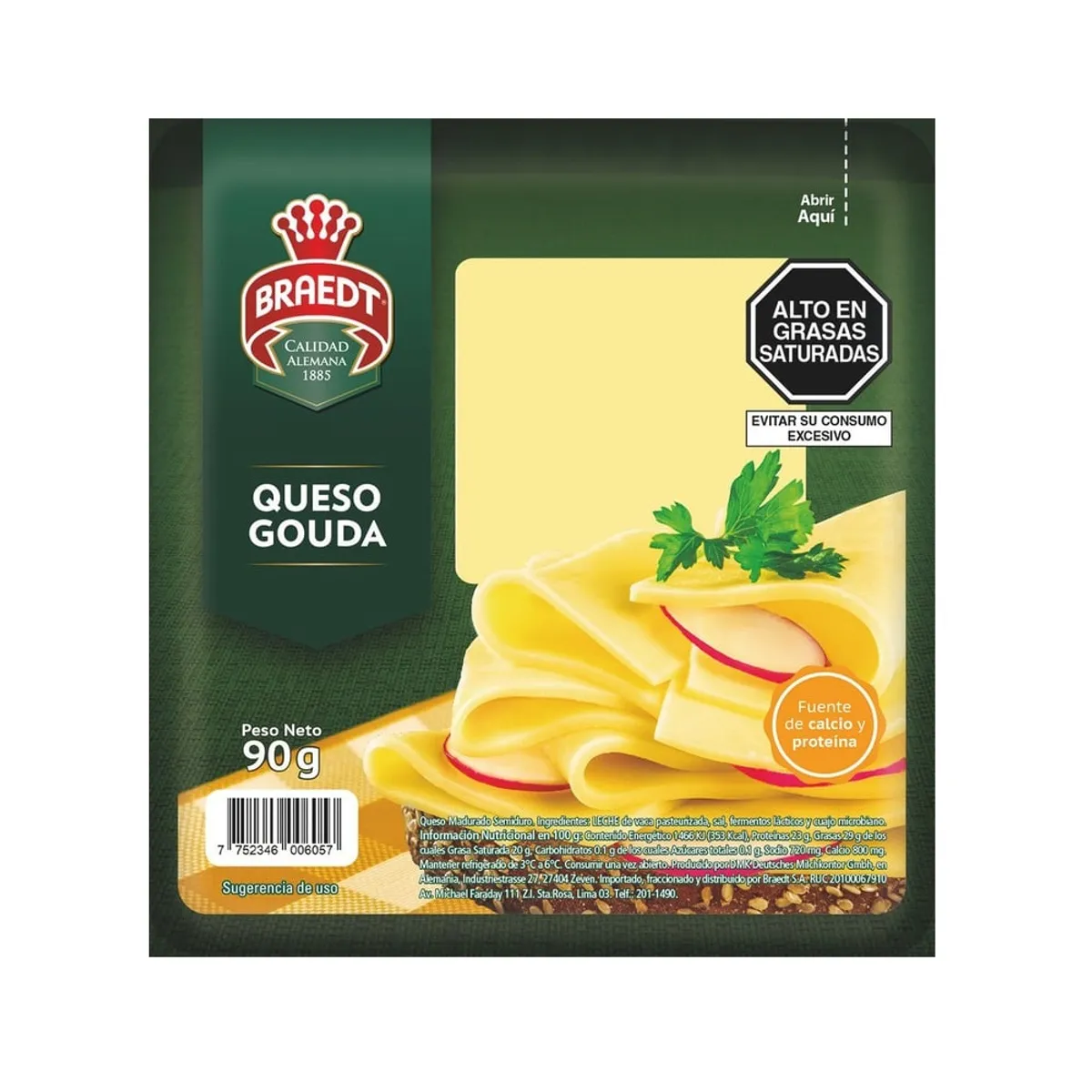 BRAEDT - Queso Goudá en Láminas Braedt Empaque 90 g