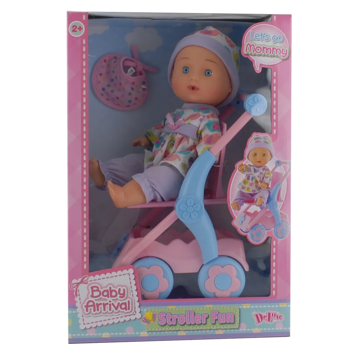 DELUXE - Muñeca con Coche de Paseo 30 cm