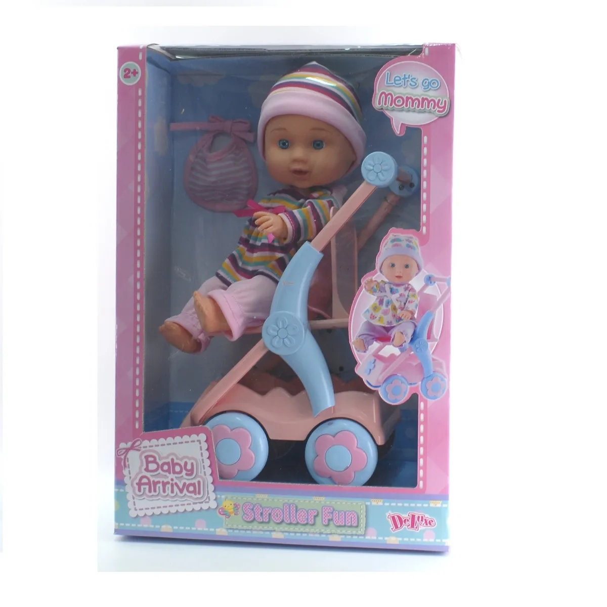 DELUXE - Muñeca con Coche de Paseo 30 cm