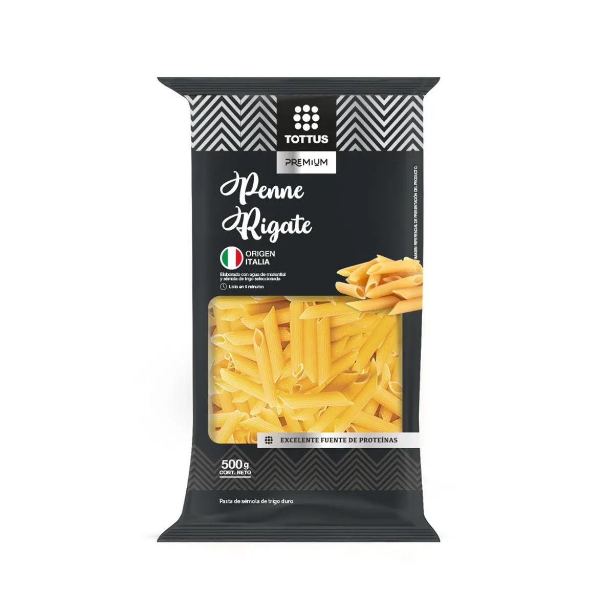 TOTTUS PREMIUM - Fideos Tottus Premium Penne Rigaté Bolsa 500 g