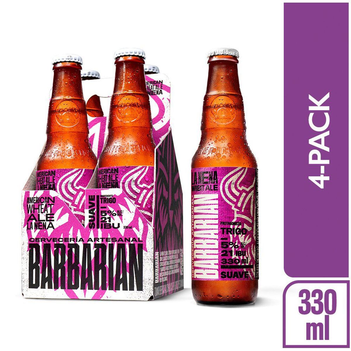 BARBARIAN - Cerveza Barbarian American Wheat La Nena Pack 4 Botellas 330 mL