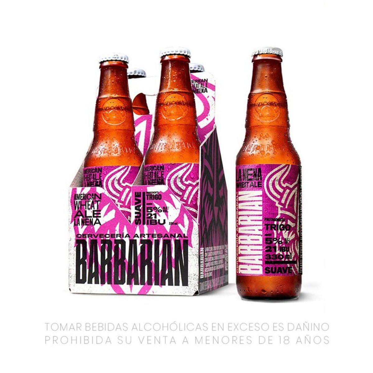 BARBARIAN - Cerveza Barbarian American Wheat La Nena Pack 4 Botellas 330 mL