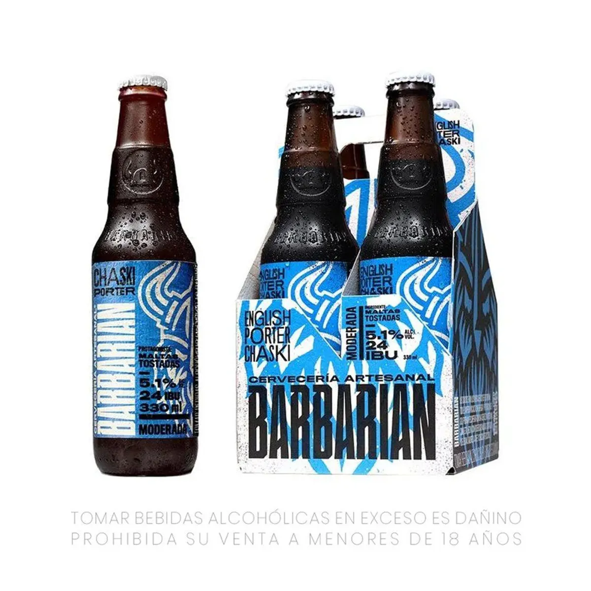 BARBARIAN - Cerveza Barbarian English Porter Chaski Pack 4 Botellas 330 mL