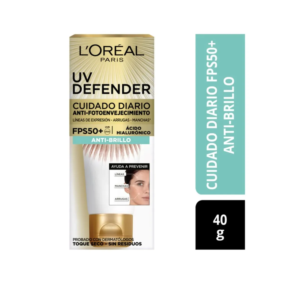 LOREAL PARIS - Crema Facial Loreal UV Defender Antibrillo Envase 40 g