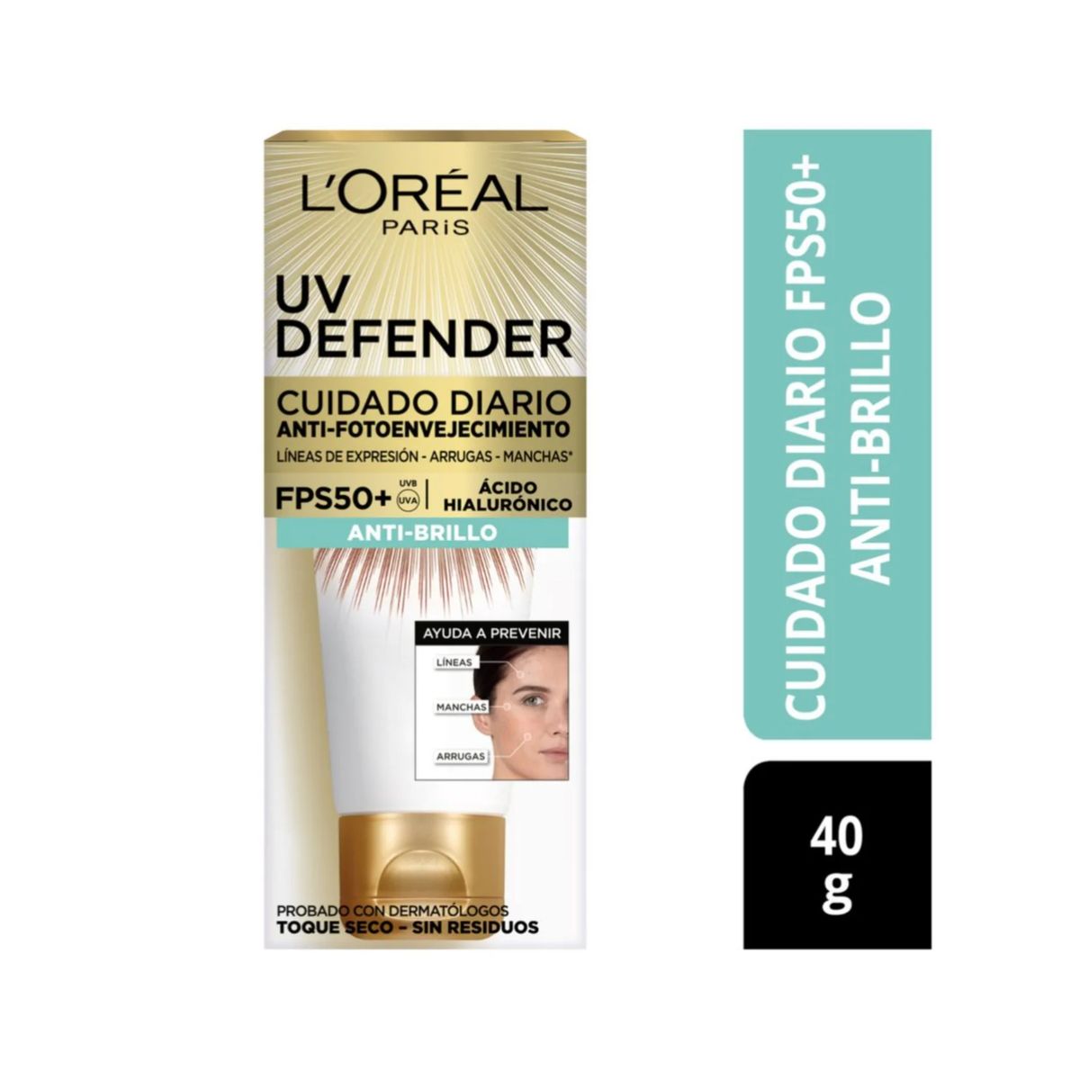 LOREAL PARIS - Crema Facial Loreal UV Defender Antibrillo Envase 40 g