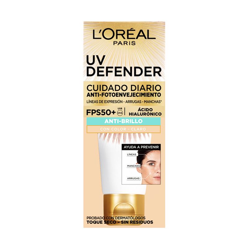LOREAL PARIS - Protector Solar Uv Defender Antibrillo Con ColorClaro Fps 50 40mL Loreal Paris