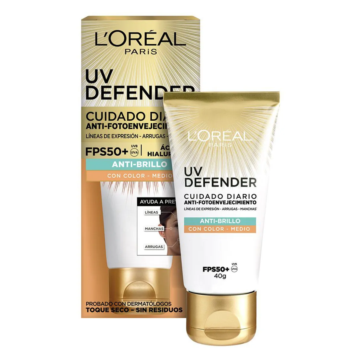 LOREAL PARIS - Crema Loreal UV Defender Tono Medio Envase 40 mL