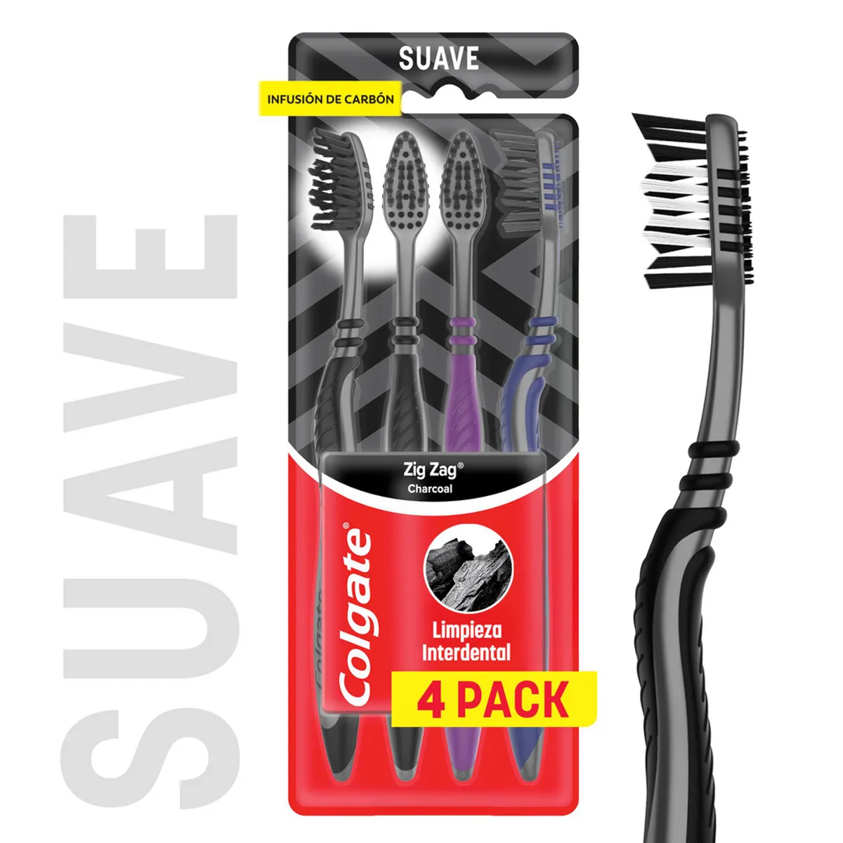 COLGATE - Cepillo Dental Colgate Zig Zag Carbón Empaque 4 Und