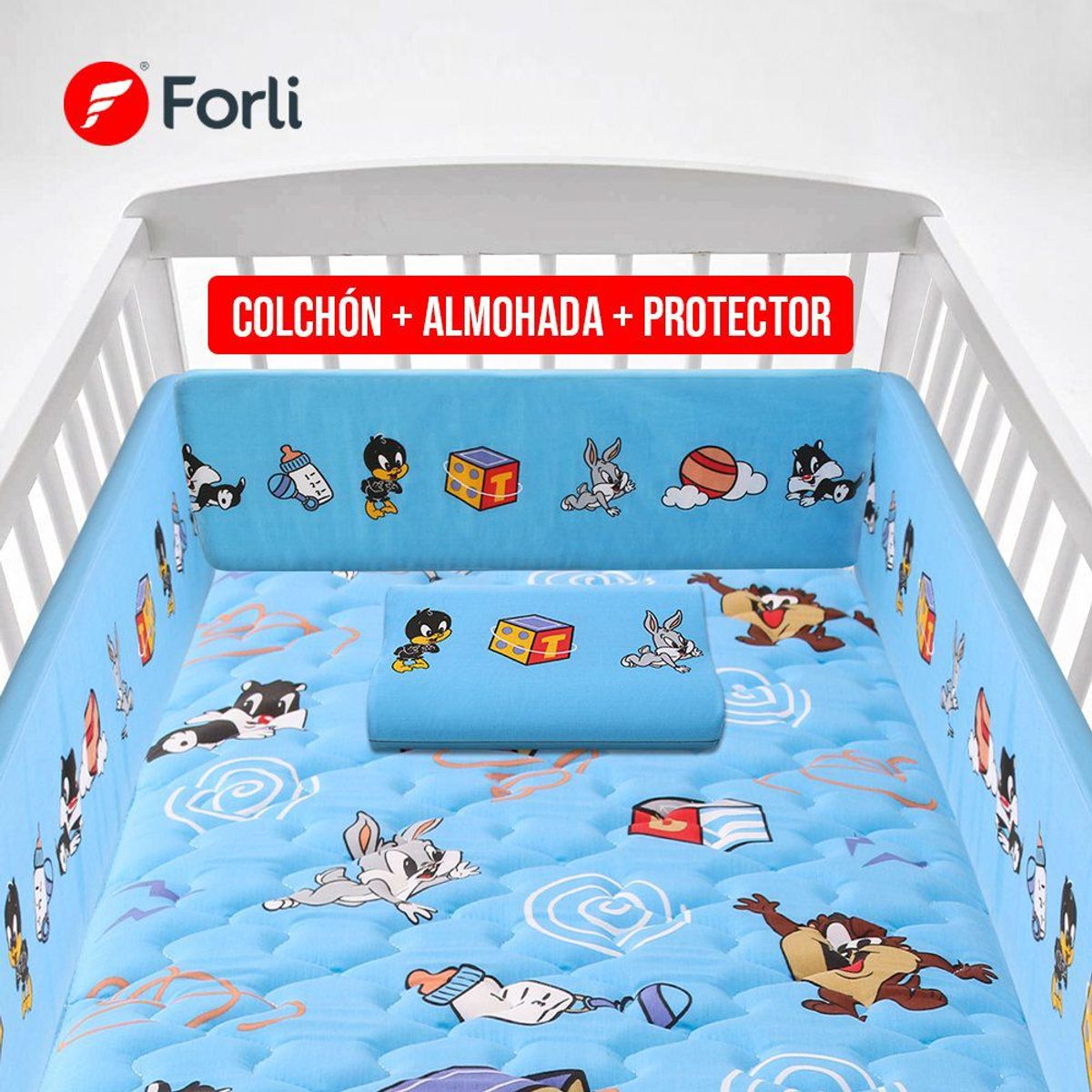 FORLI - Colchon Cuna Looney Baby Celes +Prot+Alm