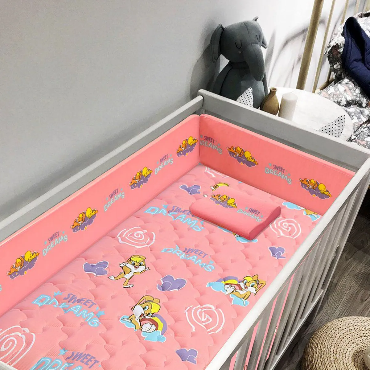 FORLI - Colchon Cuna Looney Baby Rosado+Prot+Alm