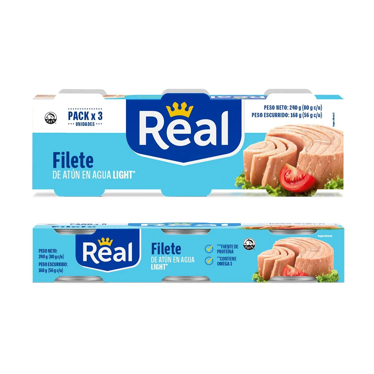 REAL - Filete de Atún Real en Agua Light Pack 3 Latas 80 g