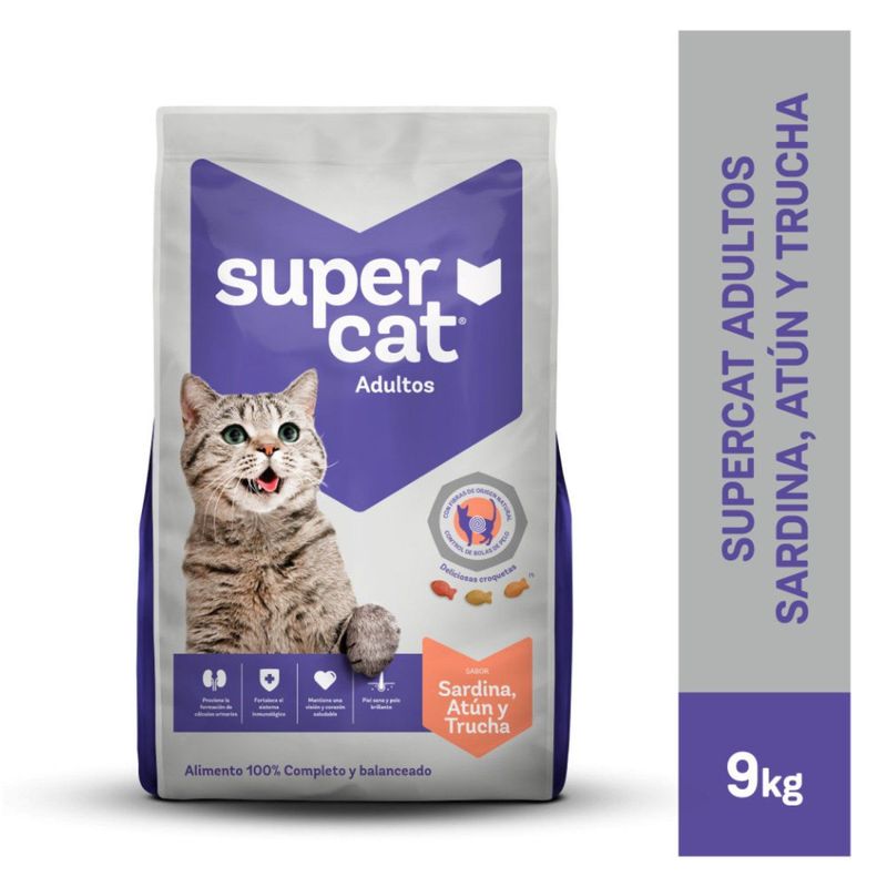 SUPERCAT - Supercat Adultos Sardina, Atún y Trucha 9 kg