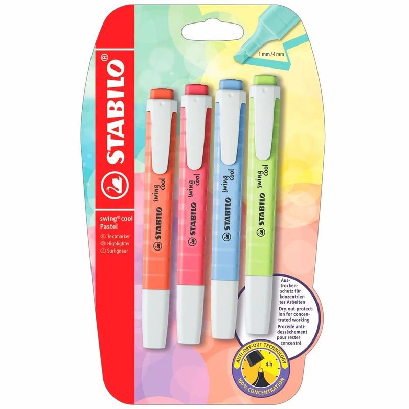 STABILO - Plumón Resaltador Stabilo Colores Pasteles Blíster 4 Und