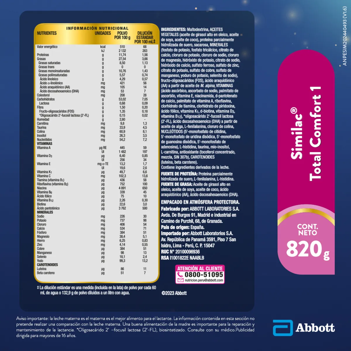 SIMILAC - Fórmula Infantil Similac Total Comfort Etapa 1 Lata 820 g