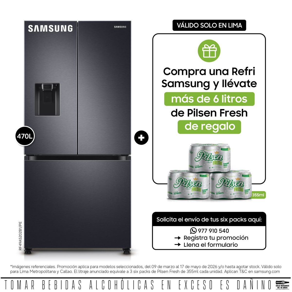 SAMSUNG - Refrigeradora Samsung RF49A5202B1PE 470L Twin Cooling Black