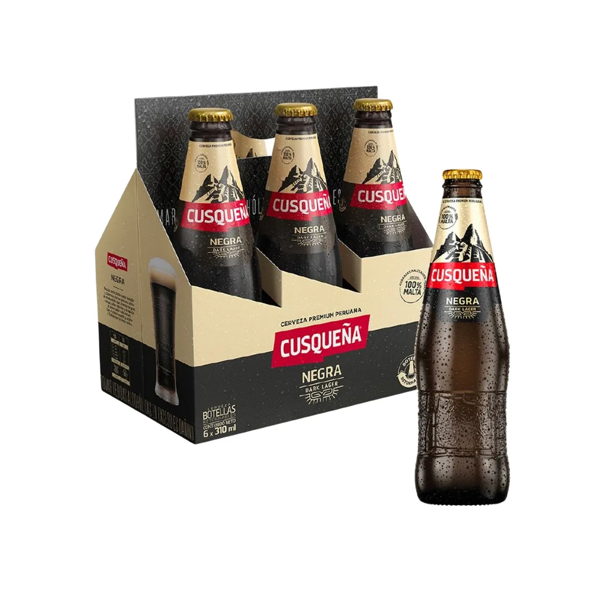 CUSQUENA - Cerveza Cusqueña Negra Sixpack Botella 310 mL