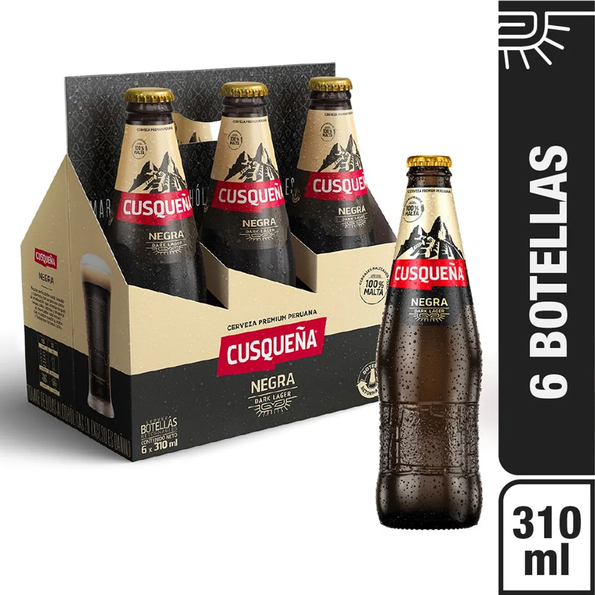 CUSQUEÑA - Cerveza Cusqueña Negra Sixpack Botella 310 mL