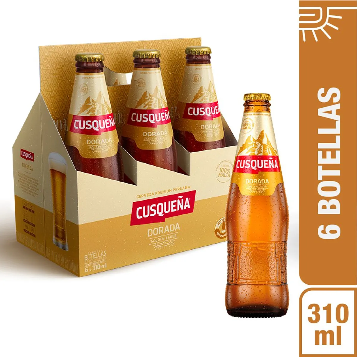 CUSQUEÑA - Cerveza Cusqueña Dorada Sixpack Botella 310 mL