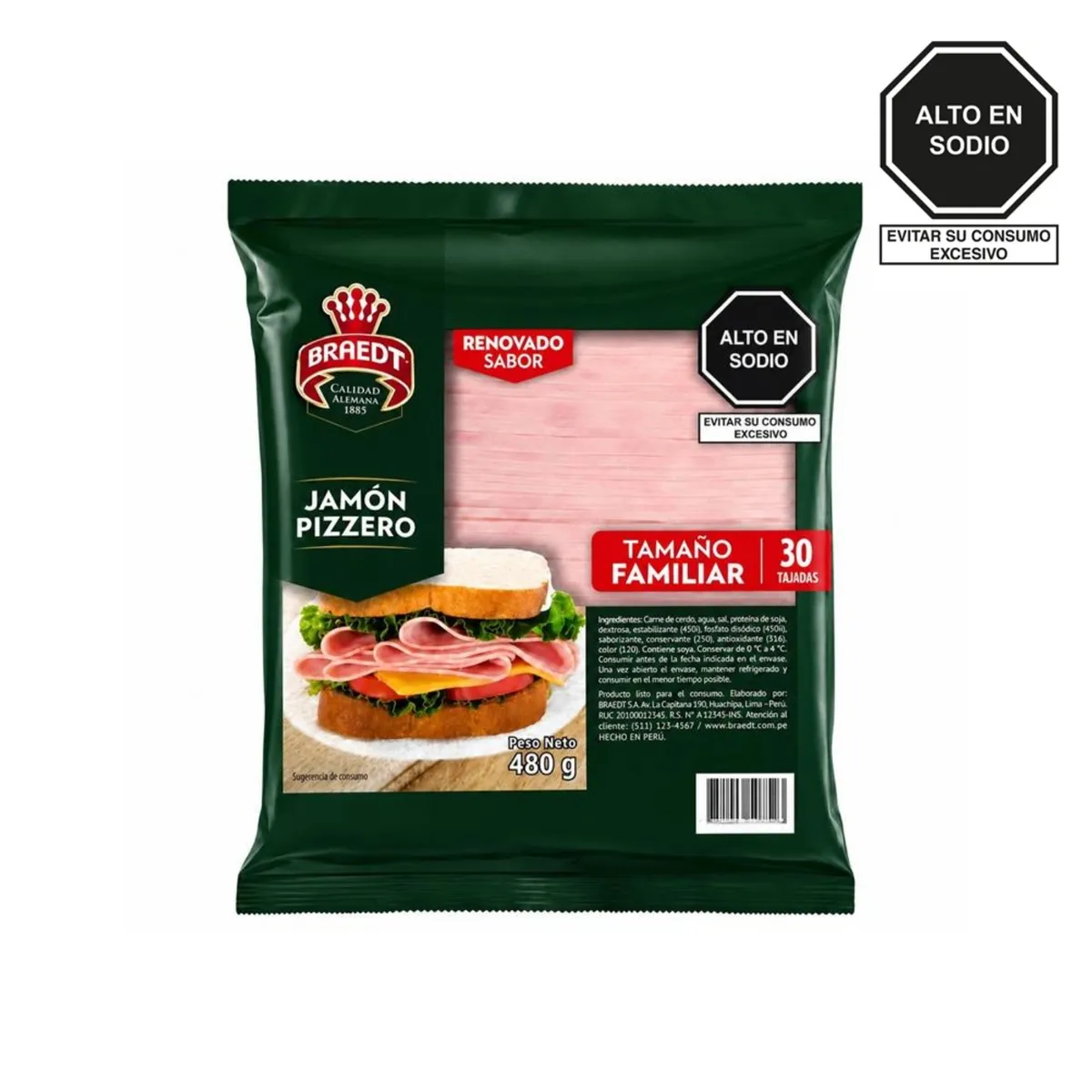 BRAEDT - Jamón Pizzero Braedt Empaque 480 g