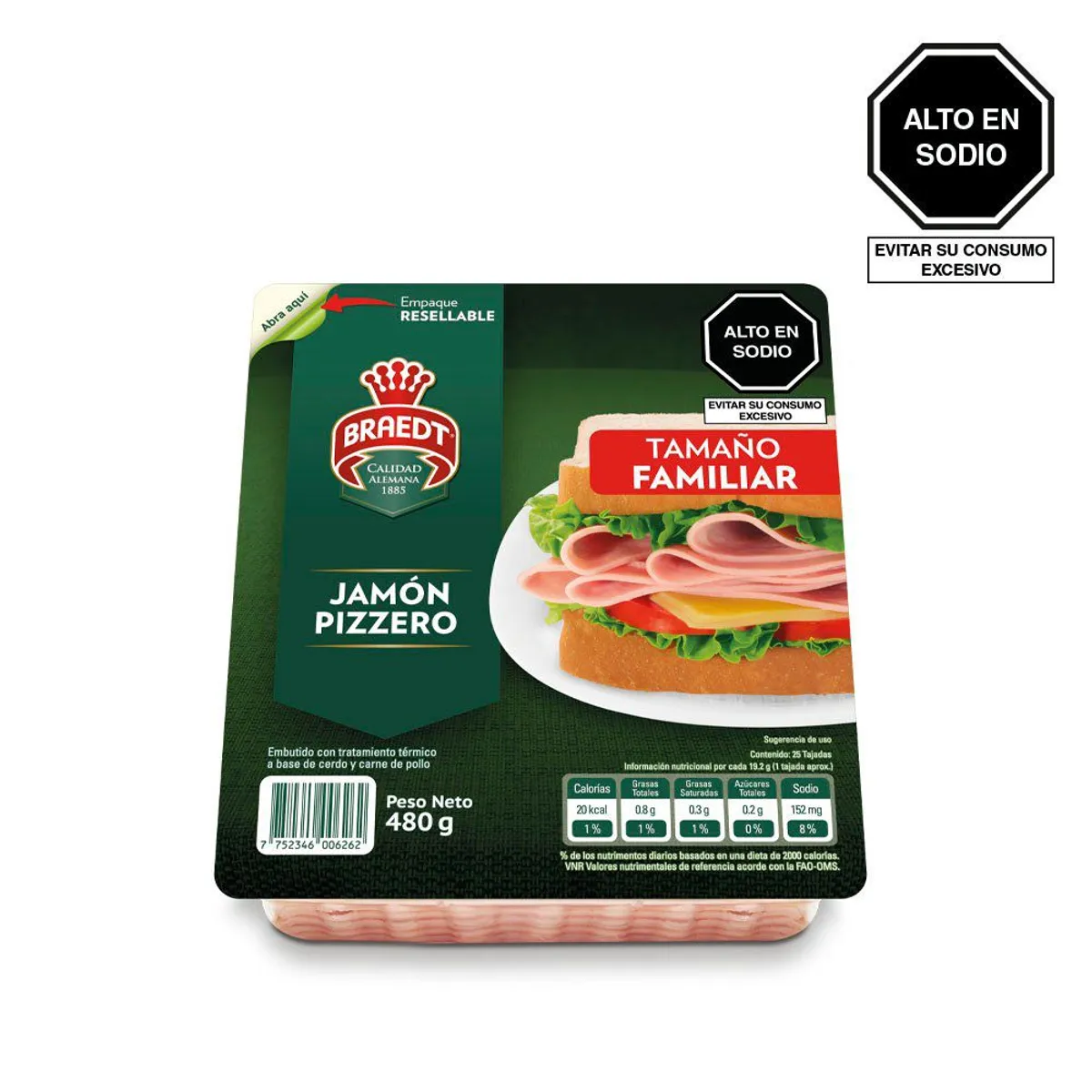 BRAEDT - Jamón Pizzero Braedt Empaque 480 g