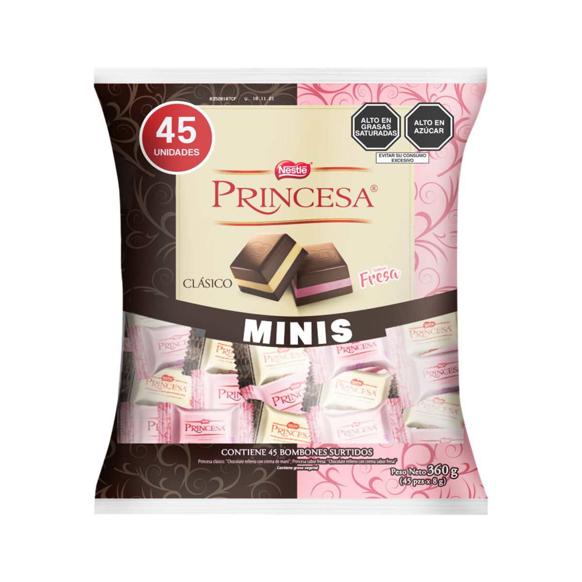 PRINCESA - Chocolate Princesa Minis Clásico Fresa Pack 45 Und Bolsa 8 g