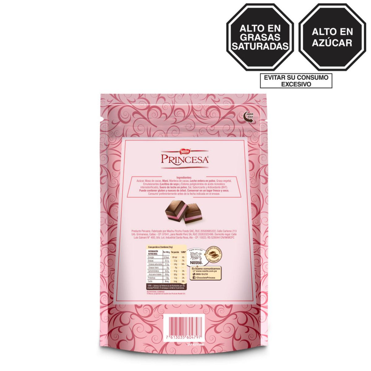 PRINCESA - Chocolate Princesa Relleno Crema Fresa Doypack 17 Und