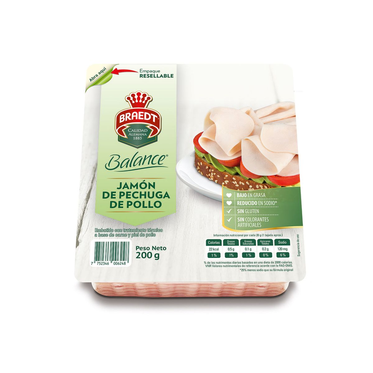 BRAEDT - Jamón de Pechuga de Pollo Braedt Empaque 200 g