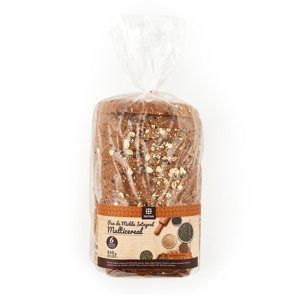 TOTTUS - Pan De Molde Integral Multicereal Tottus 510 g