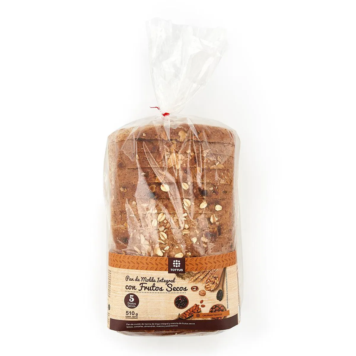 TOTTUS - Pan De Molde Integral Con Frutos Secos Tottus 510 g
