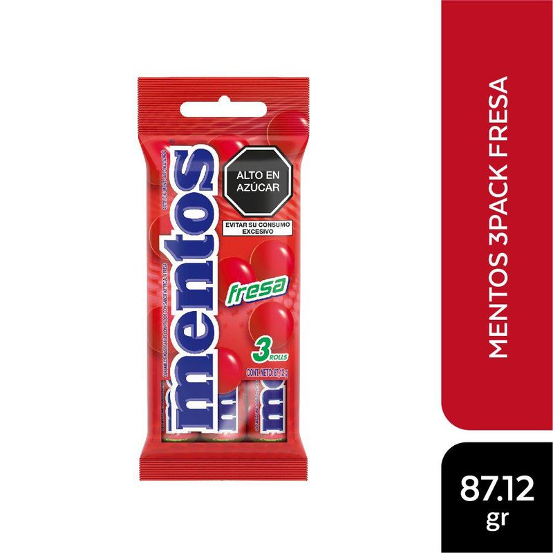 MENTOS - Caramelos Mentos Fresa Bolsa 3 Und