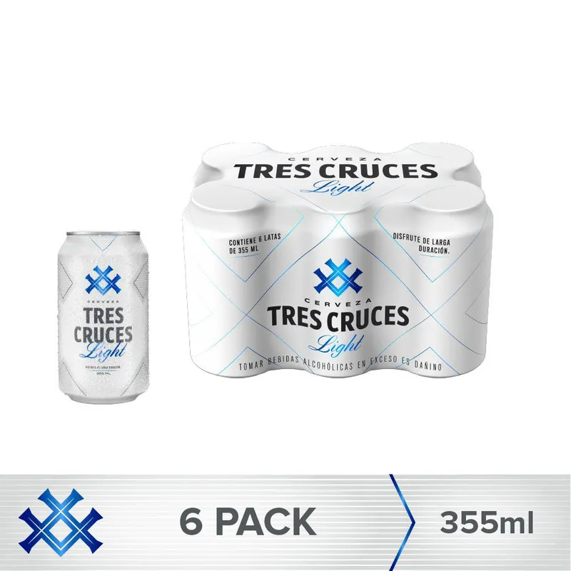 TRES CRUCES - Cerveza Tres Cruces Light Sixpack Lata 355 mL