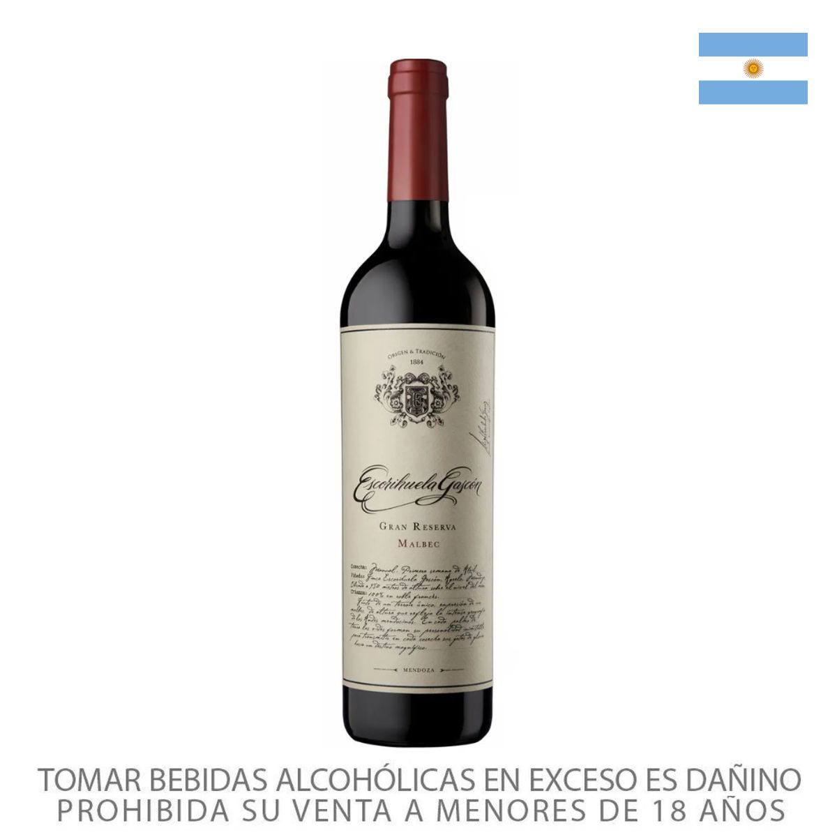 ESCORIHUELA GASCON - Vino Tinto Escorihuela Gascón Gran Reserva Malbec Botella 750 mL