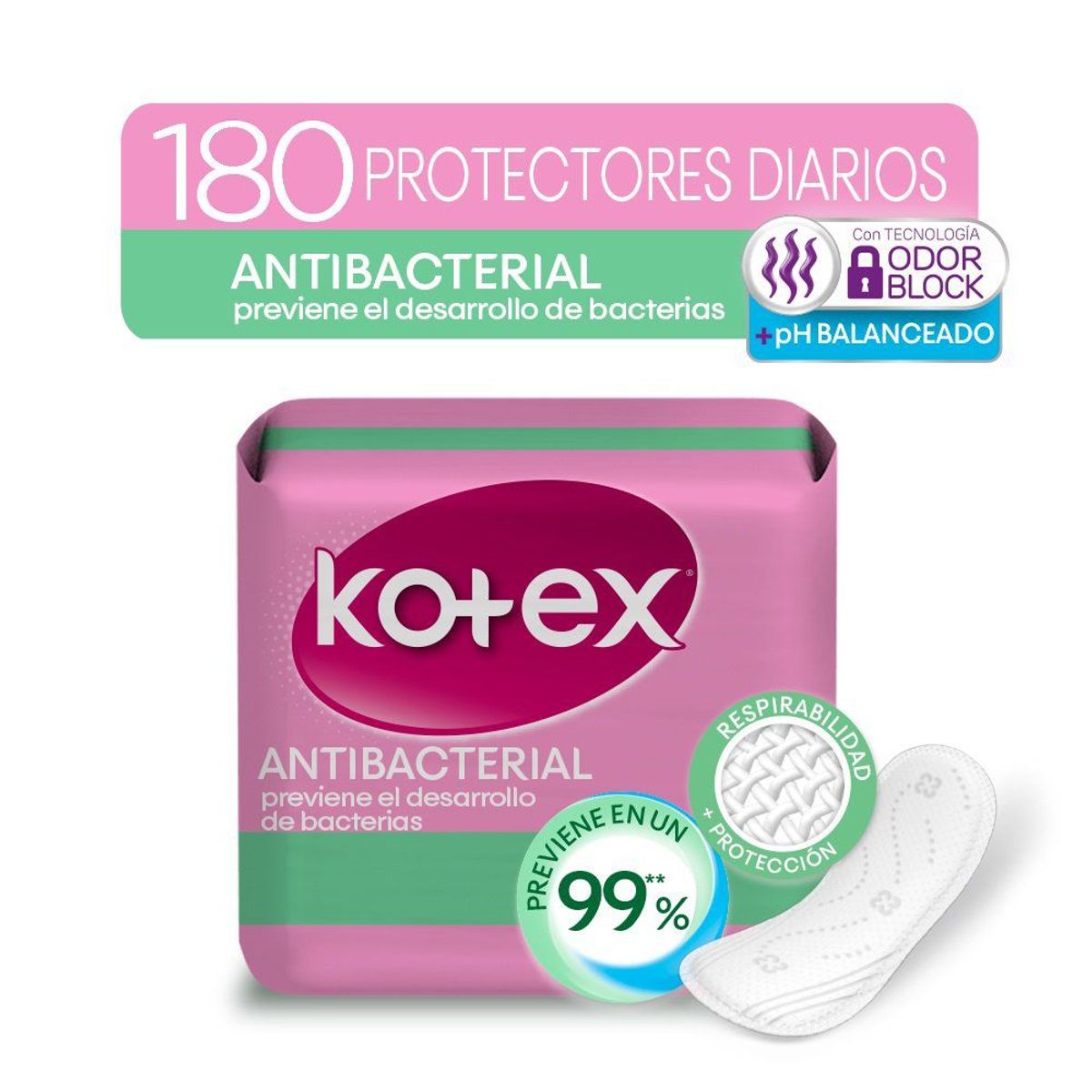 KOTEX - Protector Diario Kotex Antibacterial Caja 180 Und