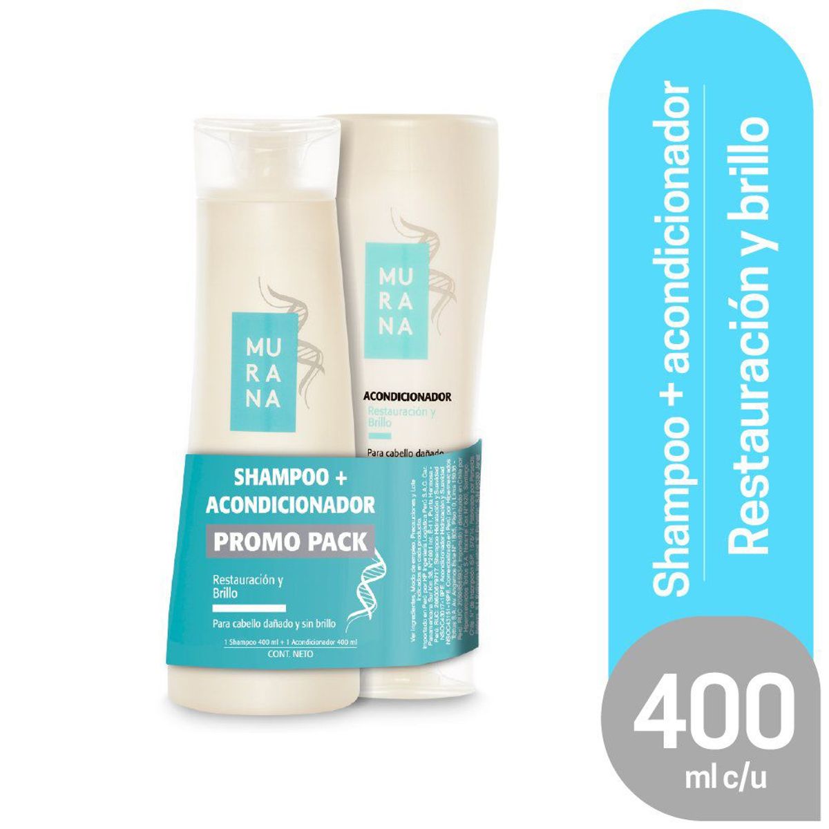 MURANA - Pack Murana Restauración y Brillo Shampoo 400 mL + Acondicionador 400 mL