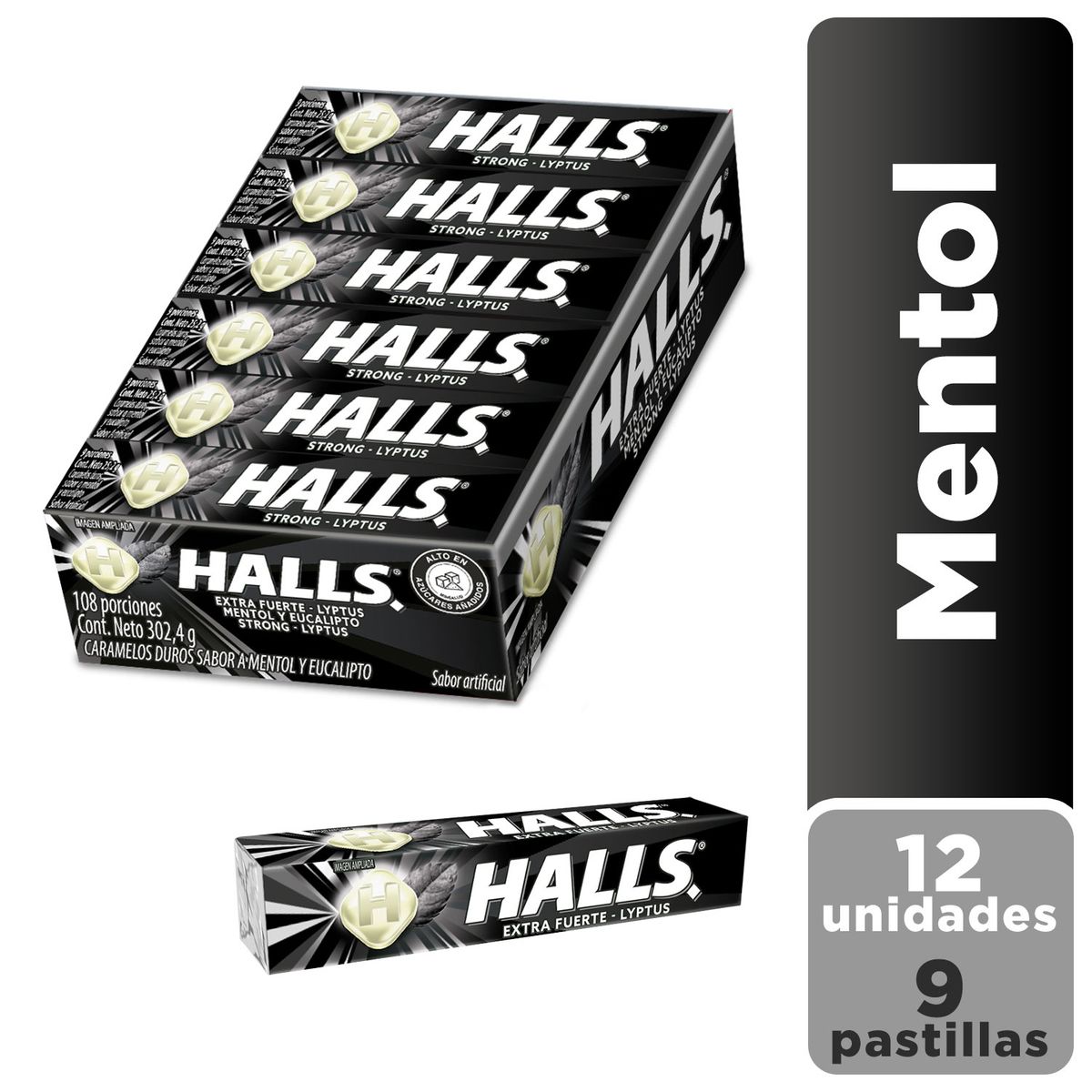 HALLS - Caramelos Duros Halls Menta Extra Fuerte 9 Unidades