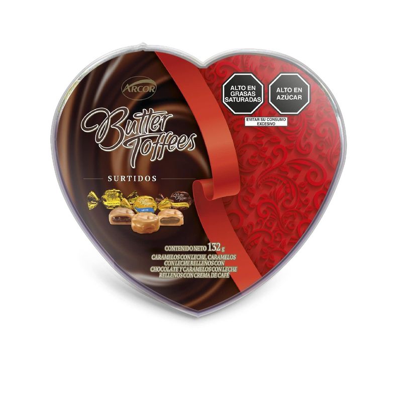 ARCOR - Caramelos Con Leche Arcor Corazón Butter Toffees Surtido  Envase 132 g