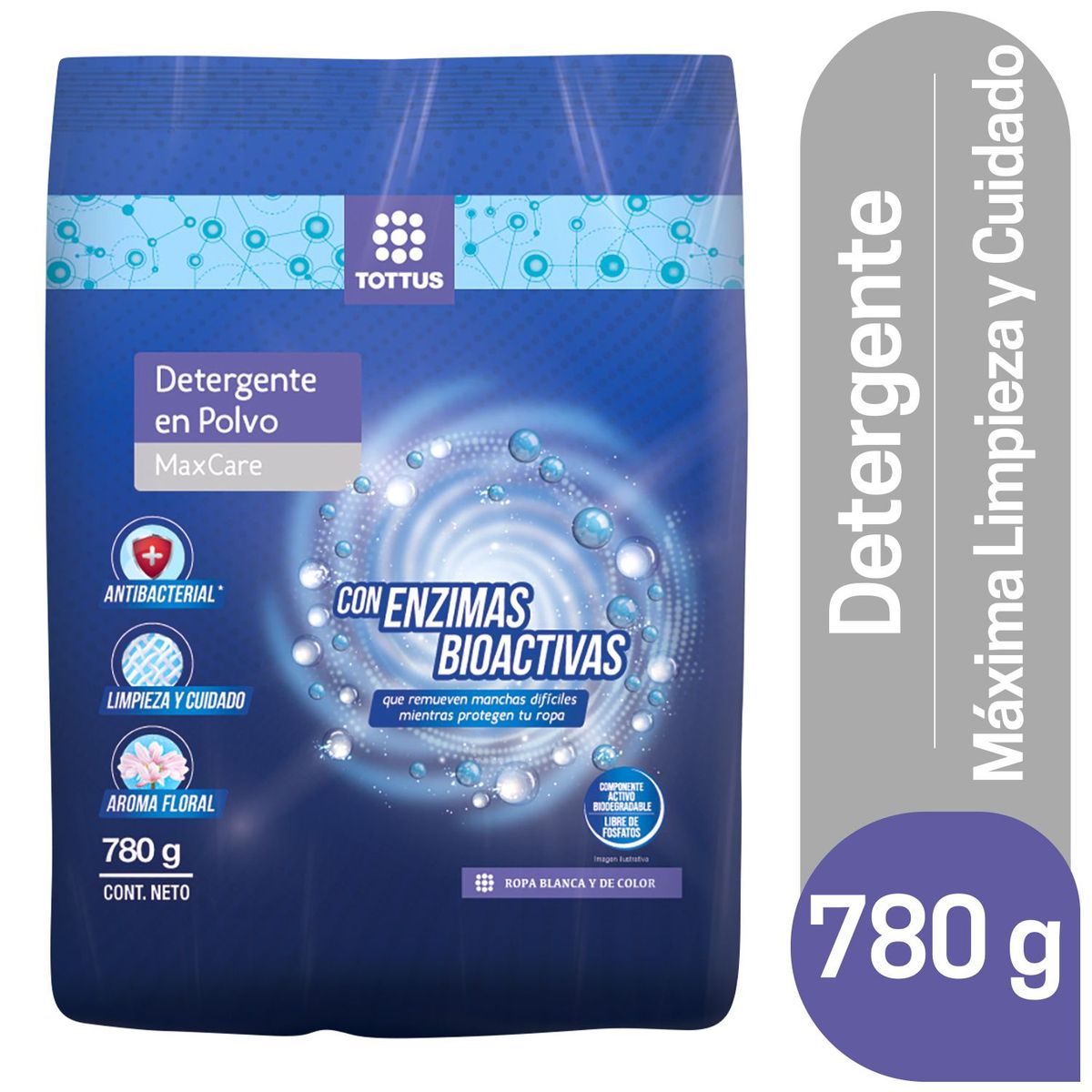 TOTTUS - Detergente en Polvo Tottus Maxcare Bolsa 780 g