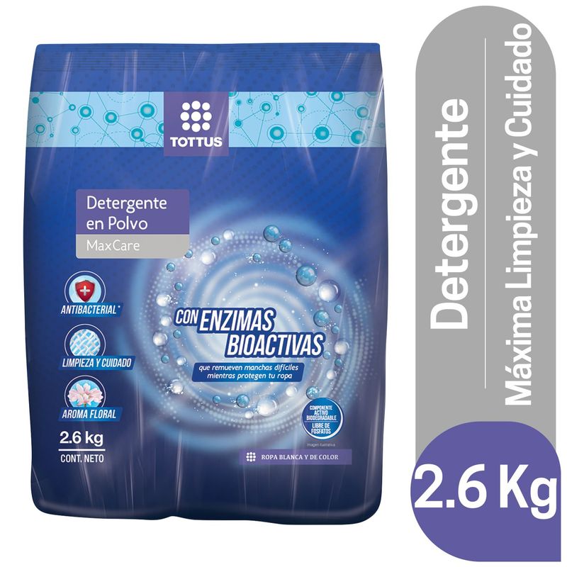TOTTUS - Detergente Tottus Polvo Maxcare Bolsa 2.6 Kg