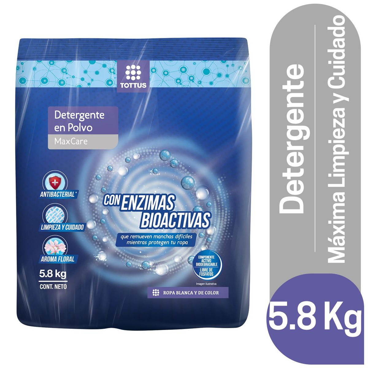TOTTUS - Detergente en Polvo Tottus Maxcare Bolsa 5.8 Kg