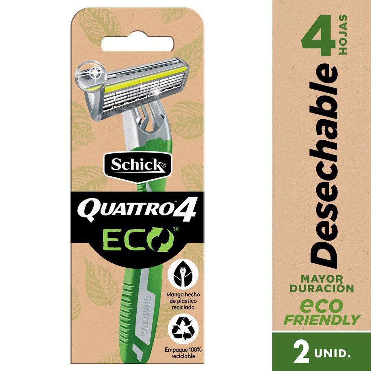 SCHICK - Máquina de Afeitar Schick Quattro Eco Empaque 2 Und