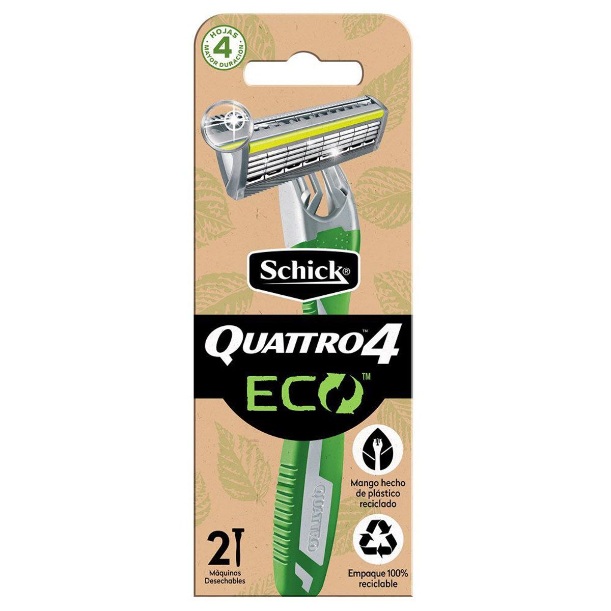 SCHICK - Máquina de Afeitar Schick Quattro Eco Empaque 2 Und