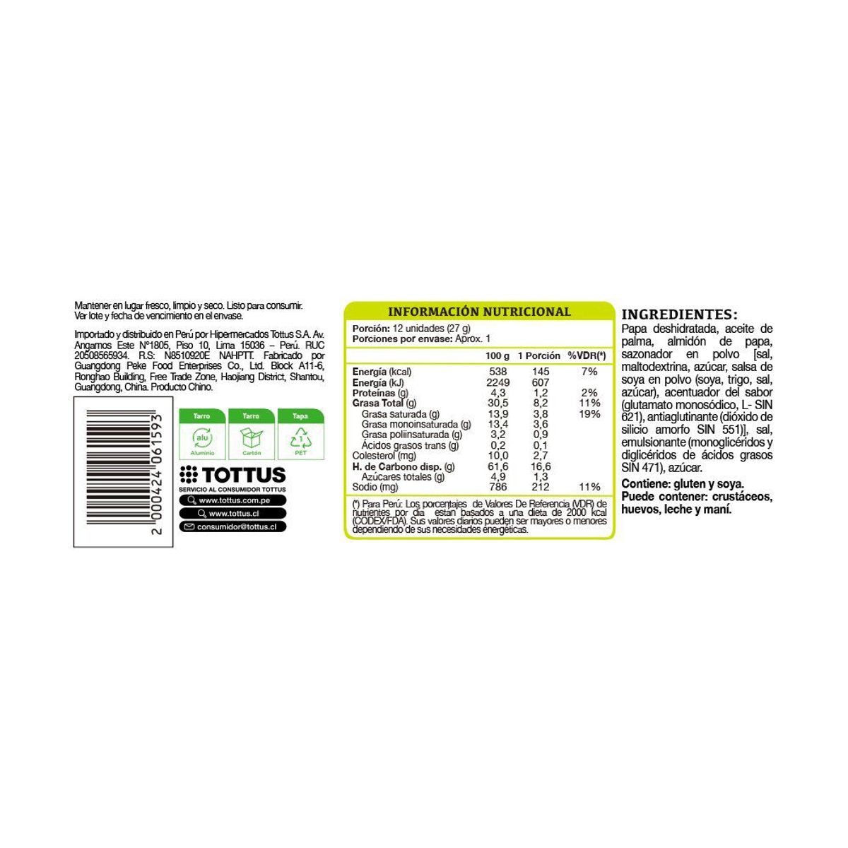 TOTTUS - Chips de Papas Sabor Original Tottus 40 g