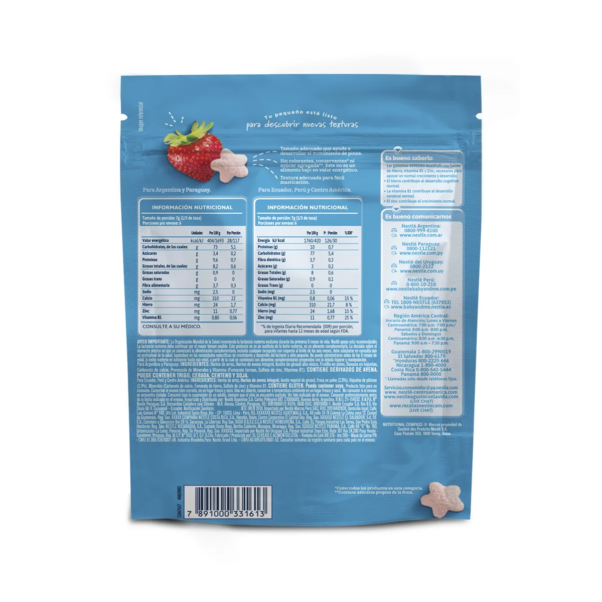 GERBER - Galletas Gerber Nutri Puffs Fresa Plátano Doypack 42 g