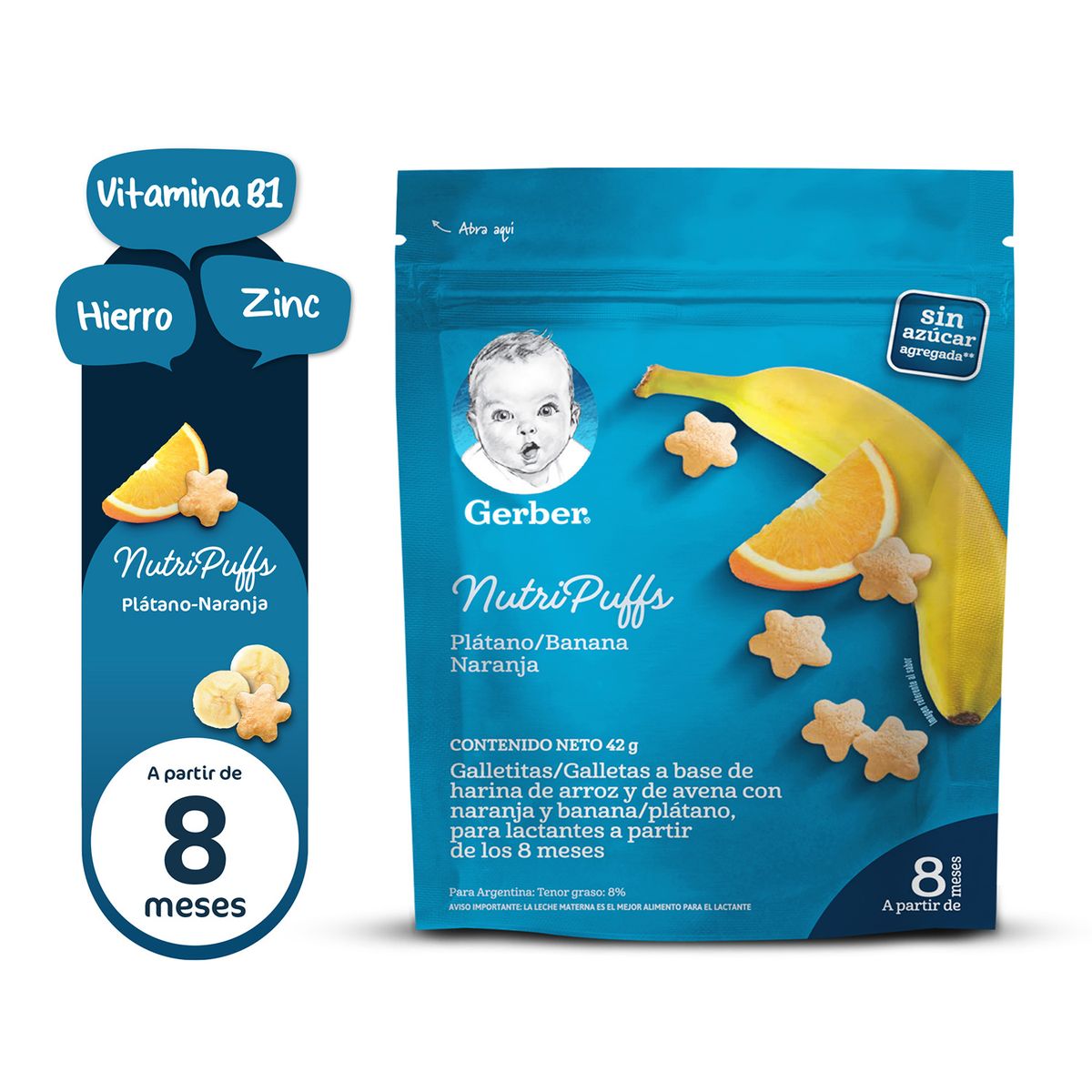 GERBER - Galletas Gerber Nutri Puffs Naranja Plátano Doypack 42 g