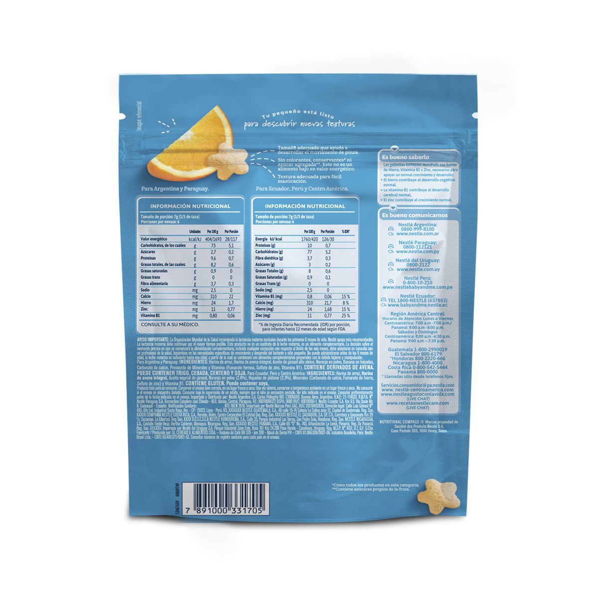 GERBER - Galletas Gerber Nutri Puffs Naranja Plátano Doypack 42 g